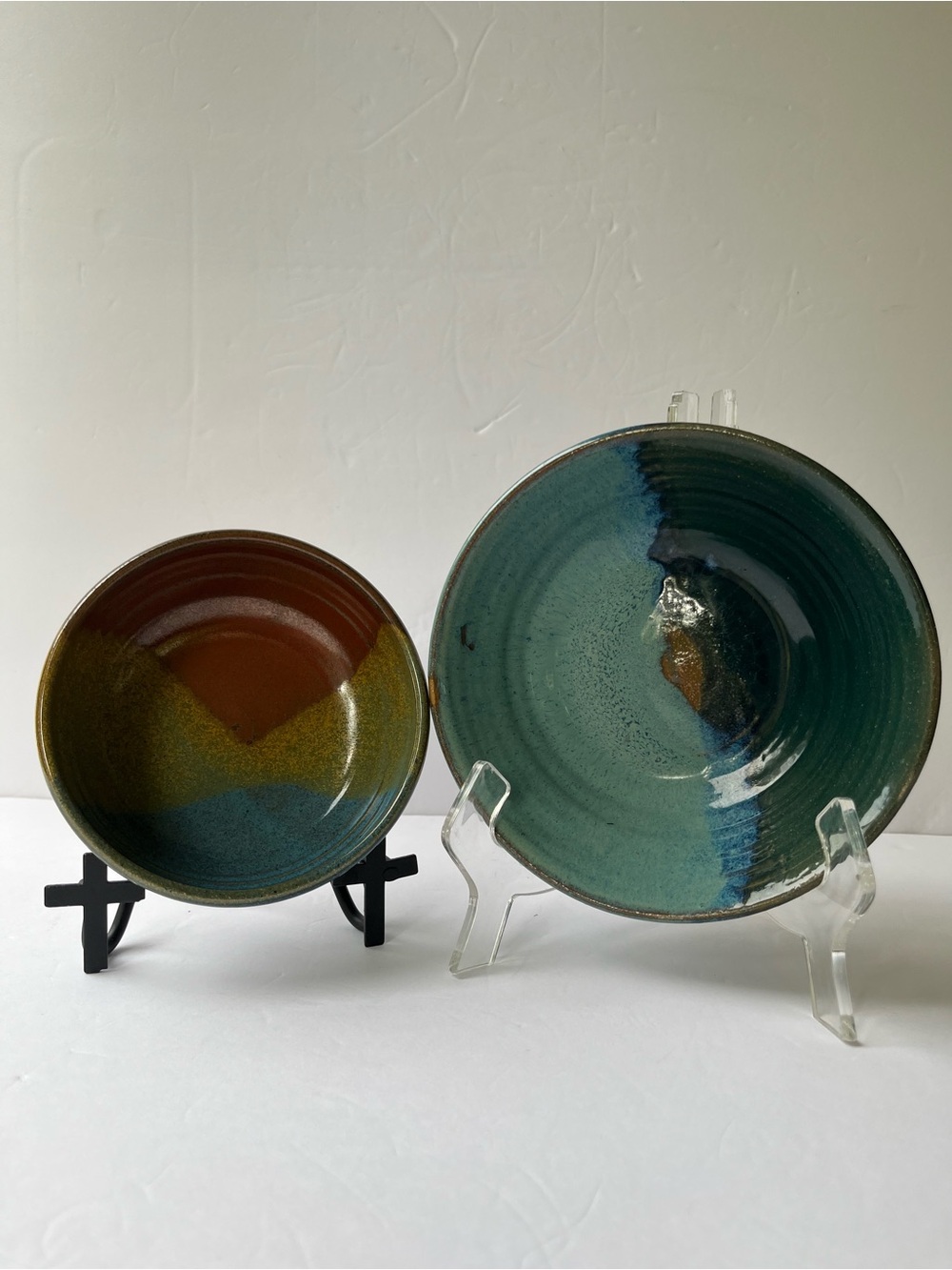 Vintage Studio Pottery Bowls Set of 2 Artist Signed Eclectic Earthy Stoneware